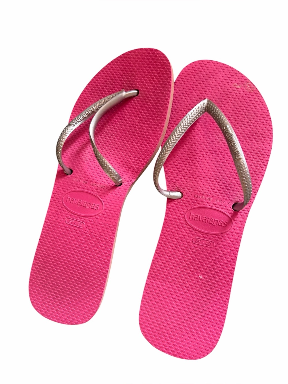 HAVIANAS Shocking Pink Flip Flops with Silver Straps